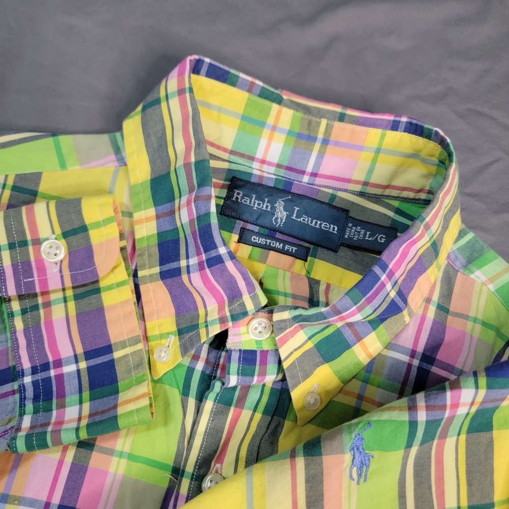 Vintage Ralph Lauren Button Down Shirt Mens Large Plaid Long Sleeve Colorful